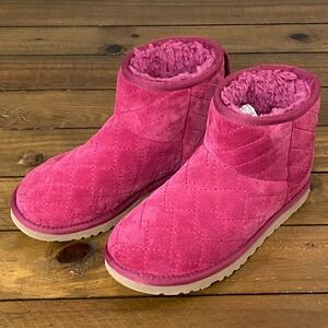 UGG Classic Mini Quilted Suede Boots Pink Sangria Ankle Booties 1010074 Mens 6